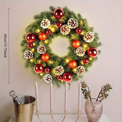 Pre-Lit Christmas Door Wreath LED Decor - Image 2