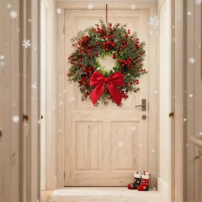 Artificial Christmas Wreath with Red Bow (2pcs) - Image 3