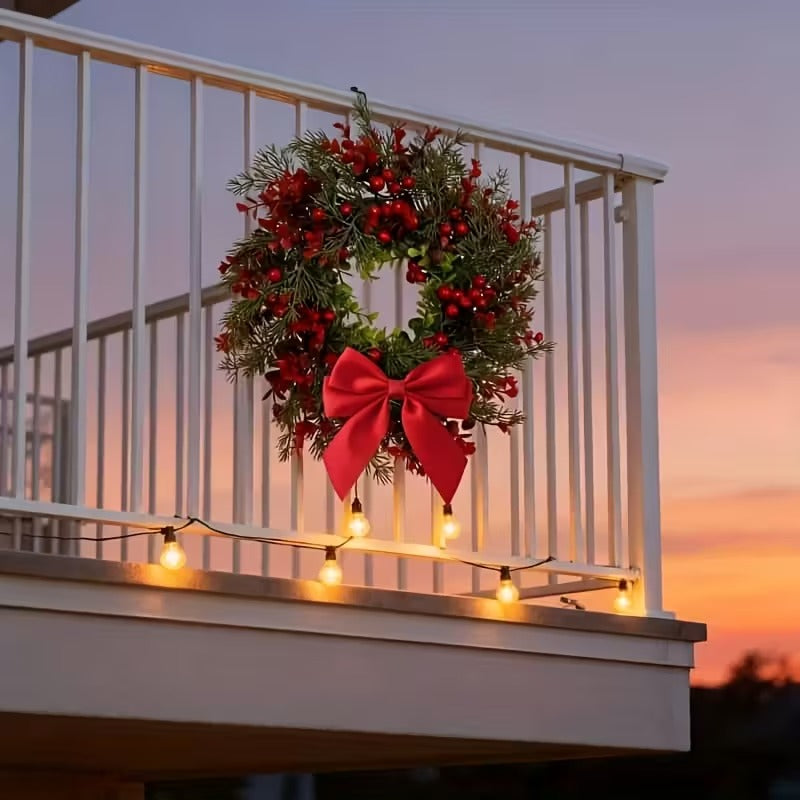 Artificial Christmas Wreath with Red Bow (2pcs) - Image 4