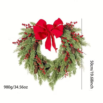 Pine Needle Red Berry Wreath with Heart Bow - Image 6