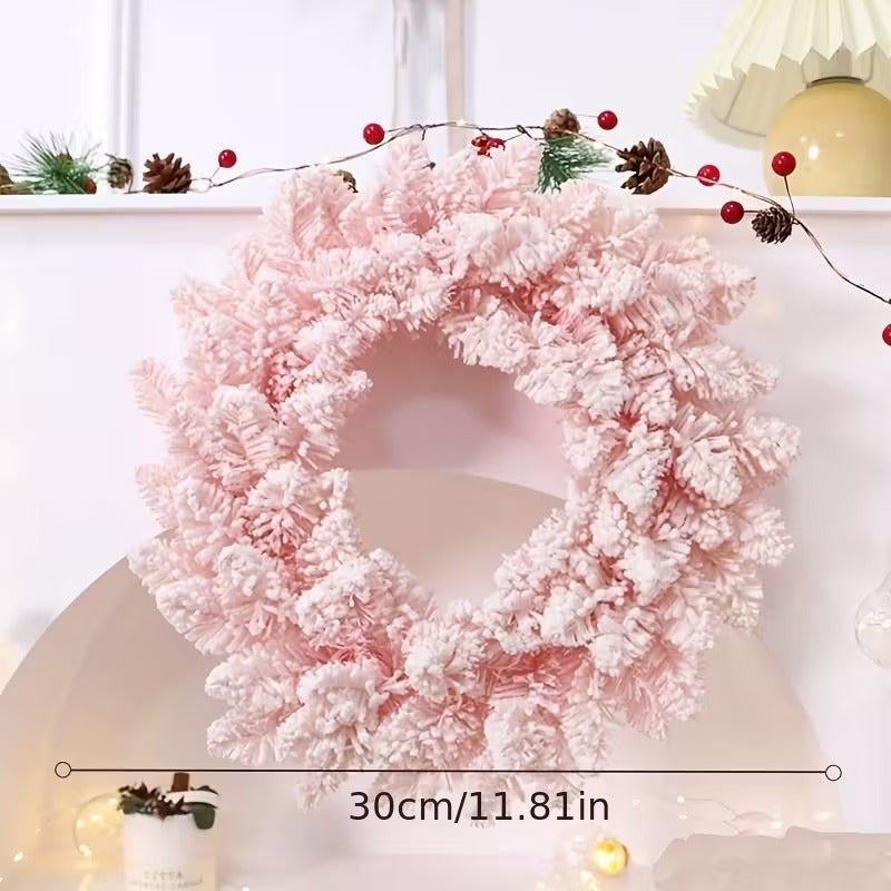 Pink Snowy Pine Christmas Wreath - Image 3