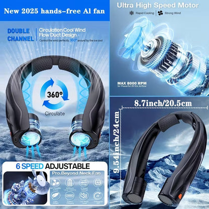Neck Fan Portable USB 6000mAh 6-Speed Cooling - Image 5