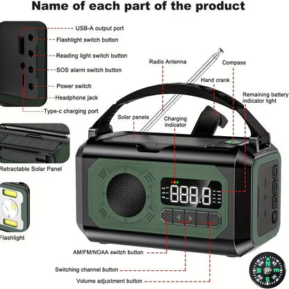 12000mAh Emergency Radio Solar Hand Crank Charger - Image 2