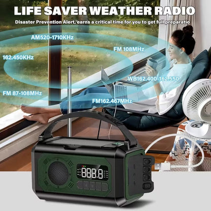 12000mAh Emergency Radio Solar Hand Crank Charger - Image 4