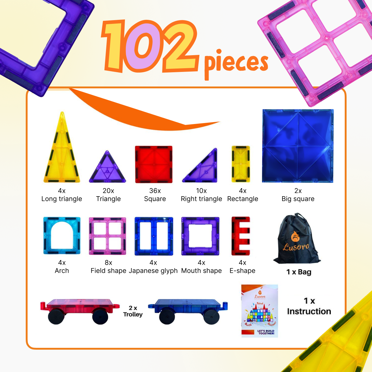 Hundred And Two Pieces Magnetic Tiles Building Set - Image 2