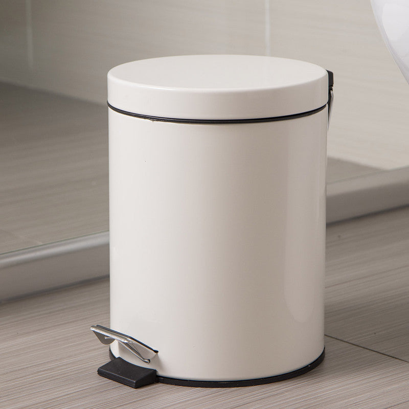 5L Round Lidded Trash Can Foot Pedal Garbage Bin for Kitchen Bathroom Hotel-White - Image 2