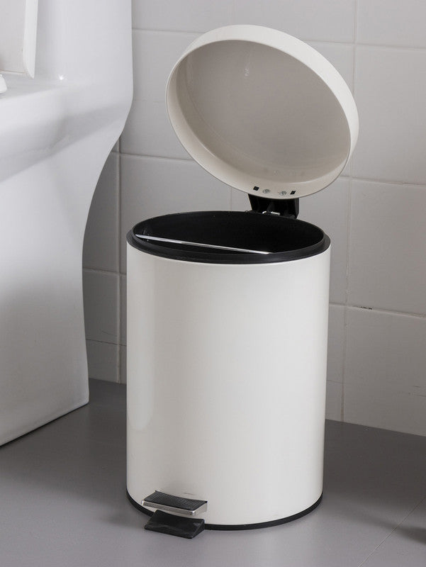 5L Round Lidded Trash Can Foot Pedal Garbage Bin for Kitchen Bathroom Hotel-White - Image 3