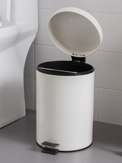 5L Round Lidded Trash Can Foot Pedal Garbage Bin for Kitchen Bathroom Hotel-White - Image 3