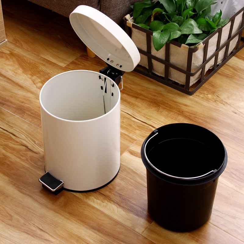 5L Round Lidded Trash Can Foot Pedal Garbage Bin for Kitchen Bathroom Hotel-White - Image 5