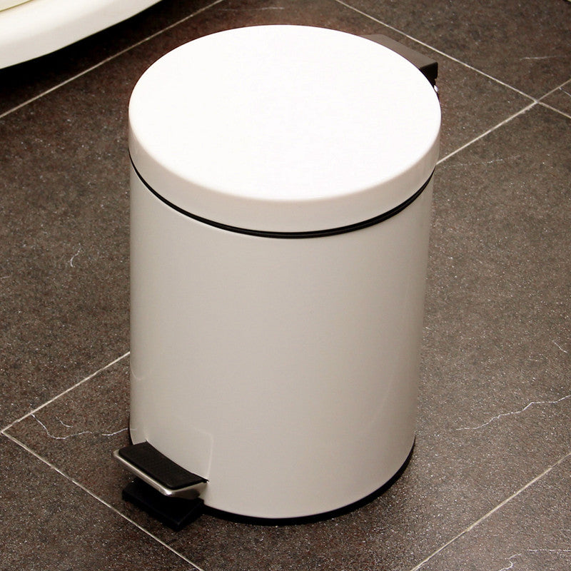 5L Round Lidded Trash Can Foot Pedal Garbage Bin for Kitchen Bathroom Hotel-White - Image 6