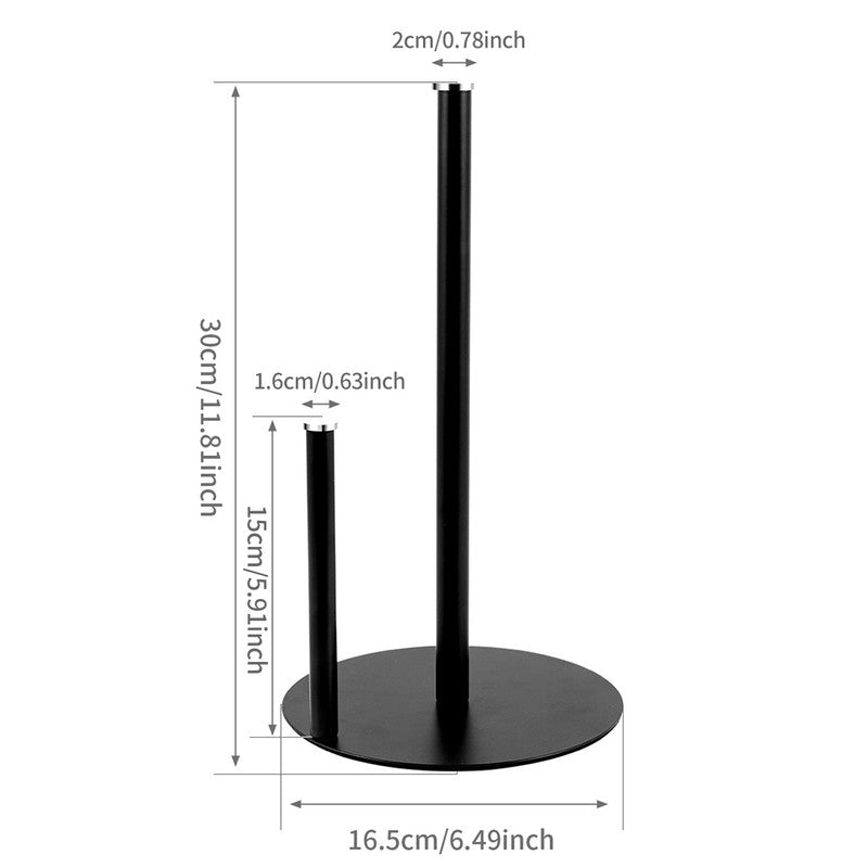 Iron Double Pole Paper Towel Holder for Kitchen Countertop Cling Film Storage Rack-Black - Image 3