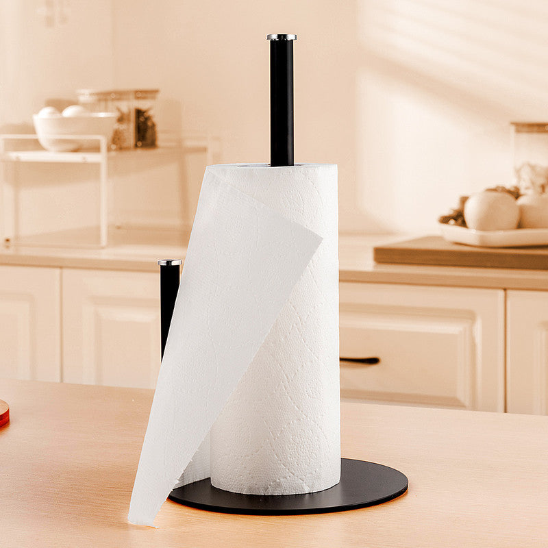 Iron Double Pole Paper Towel Holder for Kitchen Countertop Cling Film Storage Rack-Black - Image 6