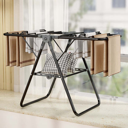 2-Tier Foldable Clothes Drying Rack  for Balcony Bay Window-White - Image 3