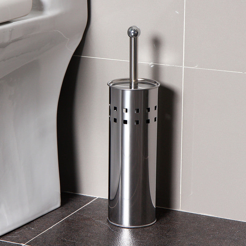 Stainless Steel Toilet Brush With Base and Long-Handled Brush for Bathroom Toilet Cleaning-Silver - Image 2