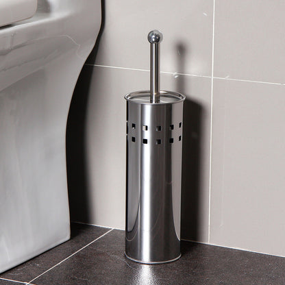 Stainless Steel Toilet Brush With Base and Long-Handled Brush for Bathroom Toilet Cleaning-Silver - Image 2