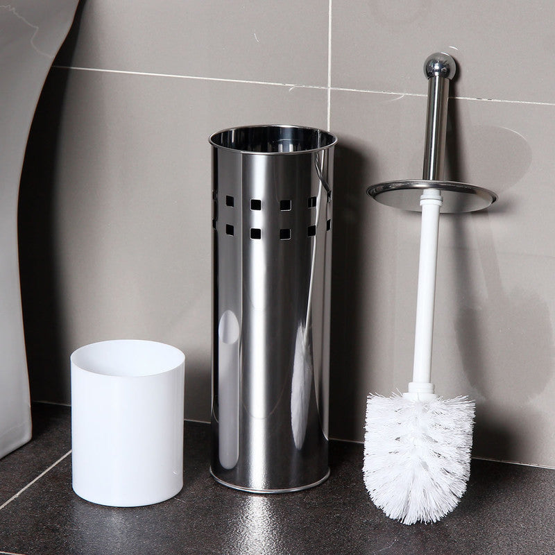 Stainless Steel Toilet Brush With Base and Long-Handled Brush for Bathroom Toilet Cleaning-Silver - Image 3