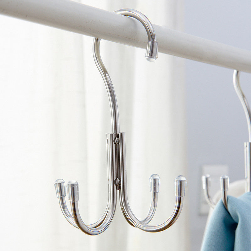 Stainless Steel Storage Hanger With 4 Hooks For Bras Ties Bag and Belts-Silver - Image 3