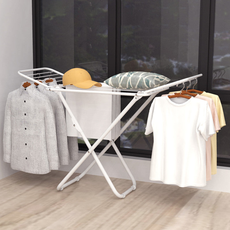 Double Wing Floor Folding Drying Rack For Clothes Quilt Towel-White - Image 2