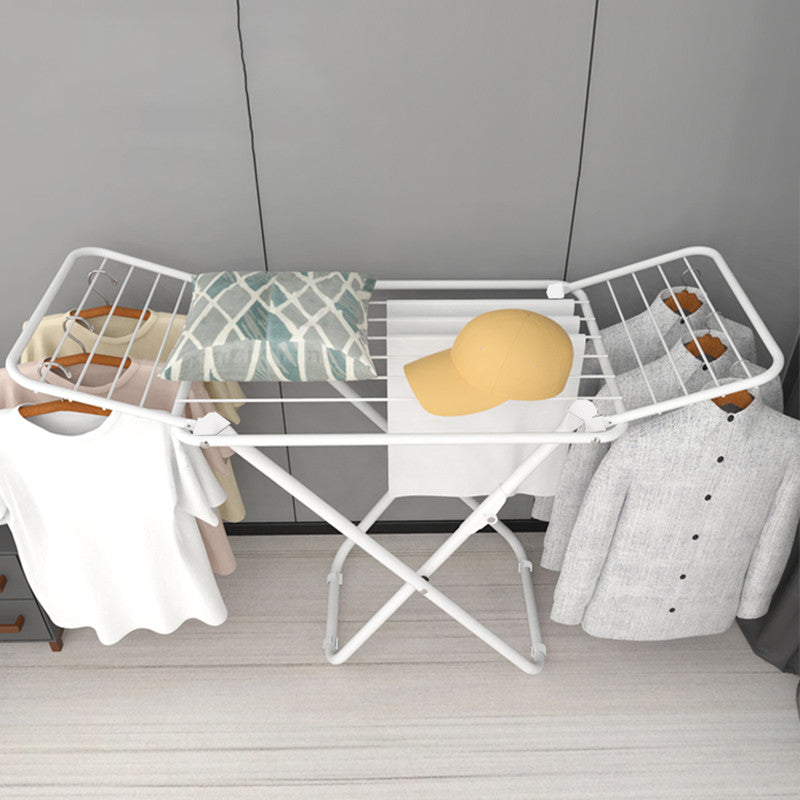 Double Wing Floor Folding Drying Rack For Clothes Quilt Towel-White - Image 3