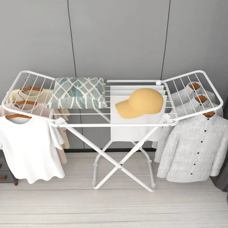 Double Wing Floor Folding Drying Rack For Clothes Quilt Towel-White - Image 3