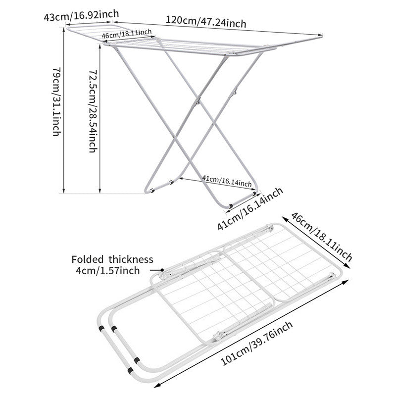Double Wing Floor Folding Drying Rack For Clothes Quilt Towel-White - Image 4