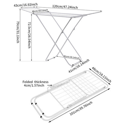 Double Wing Floor Folding Drying Rack For Clothes Quilt Towel-White - Image 4
