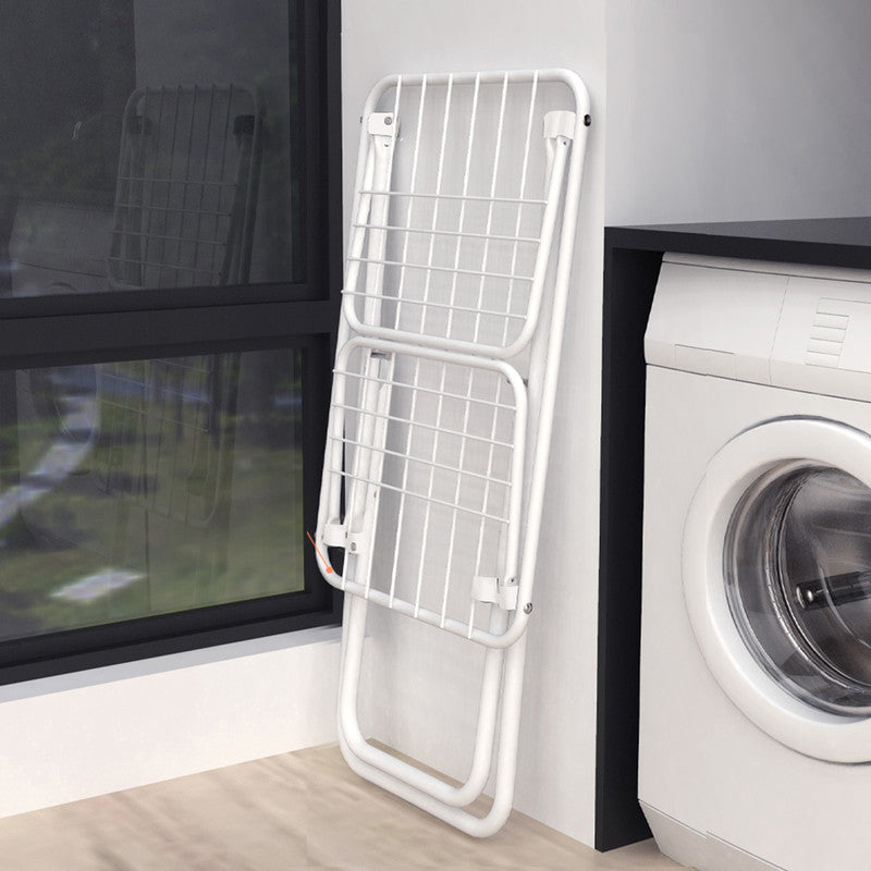 Double Wing Floor Folding Drying Rack For Clothes Quilt Towel-White - Image 5
