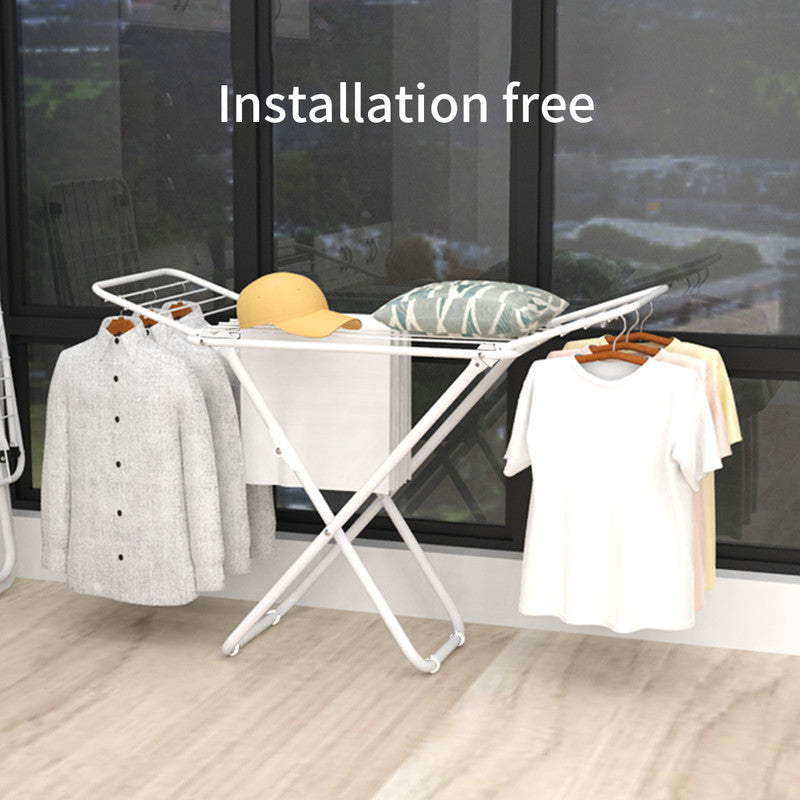 Double Wing Floor Folding Drying Rack For Clothes Quilt Towel-White - Image 6