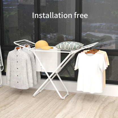 Double Wing Floor Folding Drying Rack For Clothes Quilt Towel-White - Image 6