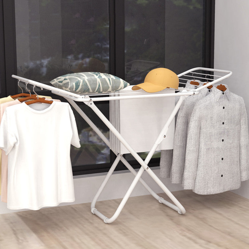 Double Wing Floor Folding Drying Rack For Clothes Quilt Towel-White - Image 8