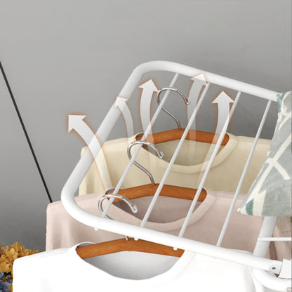 Double Wing Floor Folding Drying Rack For Clothes Quilt Towel-White - Image 9