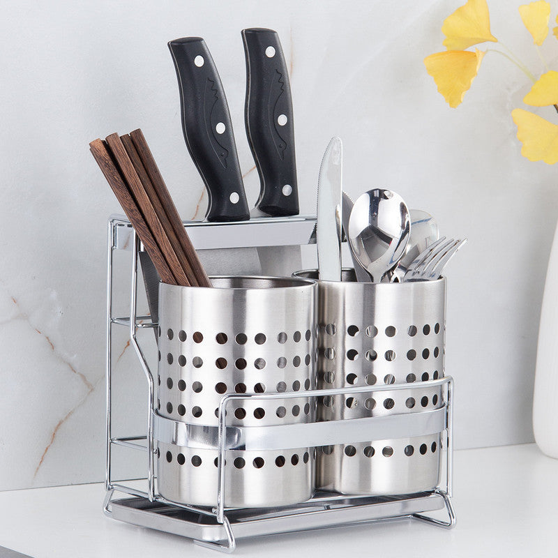 Stainless Steel Kitchen Tableware Storage Rack, With Knife Rack,Spoon And Chopstick Rack-Silver - Image 2