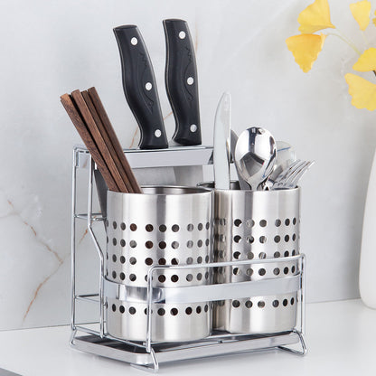 Stainless Steel Kitchen Tableware Storage Rack, With Knife Rack,Spoon And Chopstick Rack-Silver - Image 2