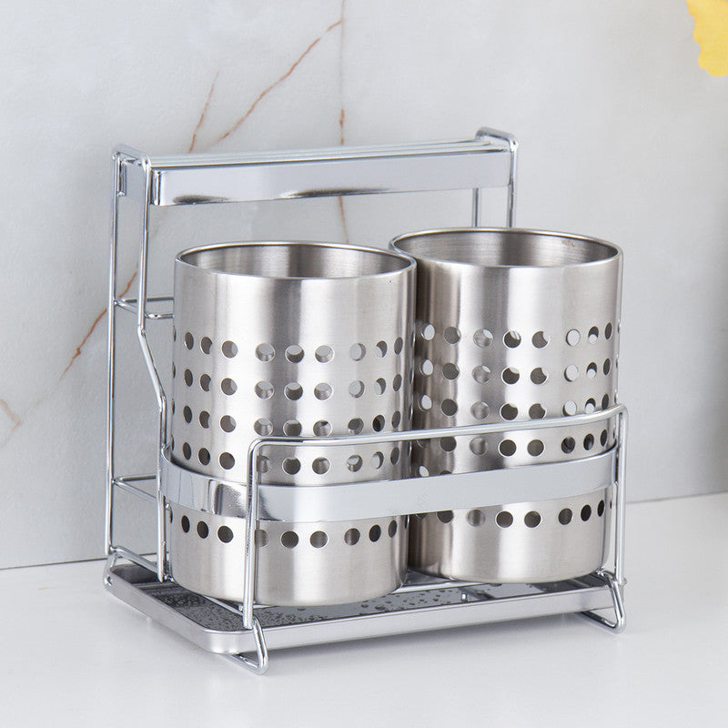 Stainless Steel Kitchen Tableware Storage Rack, With Knife Rack,Spoon And Chopstick Rack-Silver - Image 3