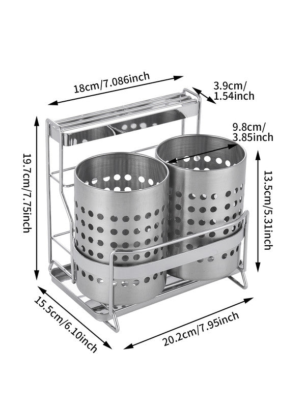 Stainless Steel Kitchen Tableware Storage Rack, With Knife Rack,Spoon And Chopstick Rack-Silver - Image 4
