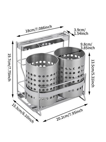 Stainless Steel Kitchen Tableware Storage Rack, With Knife Rack,Spoon And Chopstick Rack-Silver - Image 4
