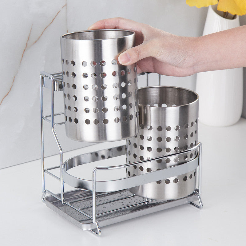 Stainless Steel Kitchen Tableware Storage Rack, With Knife Rack,Spoon And Chopstick Rack-Silver - Image 5