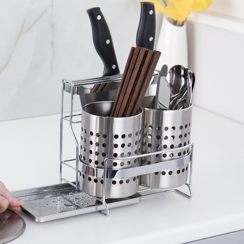 Stainless Steel Kitchen Tableware Storage Rack, With Knife Rack,Spoon And Chopstick Rack-Silver - Image 6
