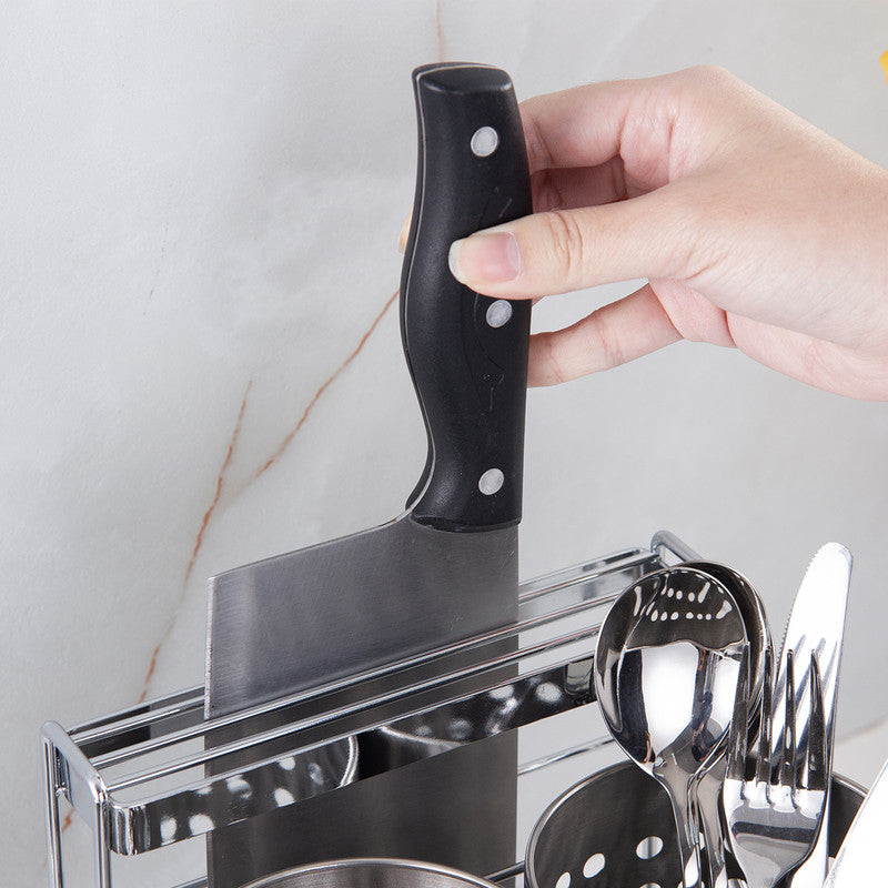 Stainless Steel Kitchen Tableware Storage Rack, With Knife Rack,Spoon And Chopstick Rack-Silver - Image 9