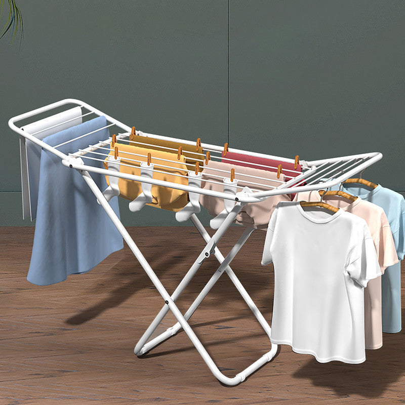Upgrade Double Wing Floor Folding Drying Rack For Clothes Quilt Towel-White - Image 4