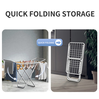 Upgrade Double Wing Floor Folding Drying Rack For Clothes Quilt Towel-White - Image 6