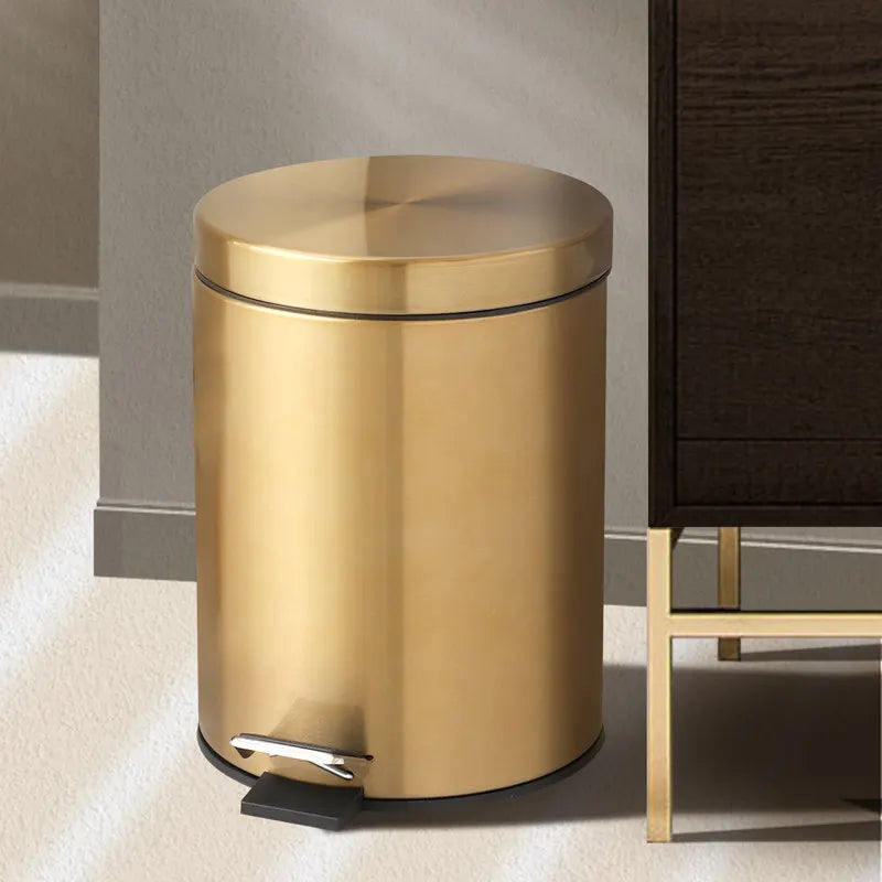 5L Stainless Steel Round Trash Can With Lid And Foot Pedal for Household Kitchen Hotel-Champagne Gold - Image 2