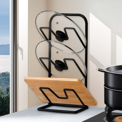 Three-layer Pot Lid Rack Kitchen Countertop Organizer for Cutting Board-Black - Image 2