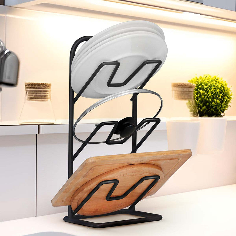 Three-layer Pot Lid Rack Kitchen Countertop Organizer for Cutting Board-Black - Image 4
