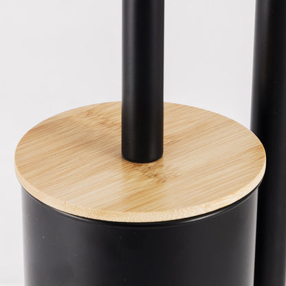 2-in-1 Iron Floor Standing Roll Paper Holder and Bamboo Lid Toilet Brush For Bathroom and Toilet-Black - Image 9
