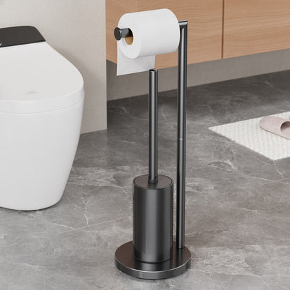 2-in-1 Floor Standing Roll Paper Holder and Toilet Brush For Bathroom and Toilet-Black - Image 2