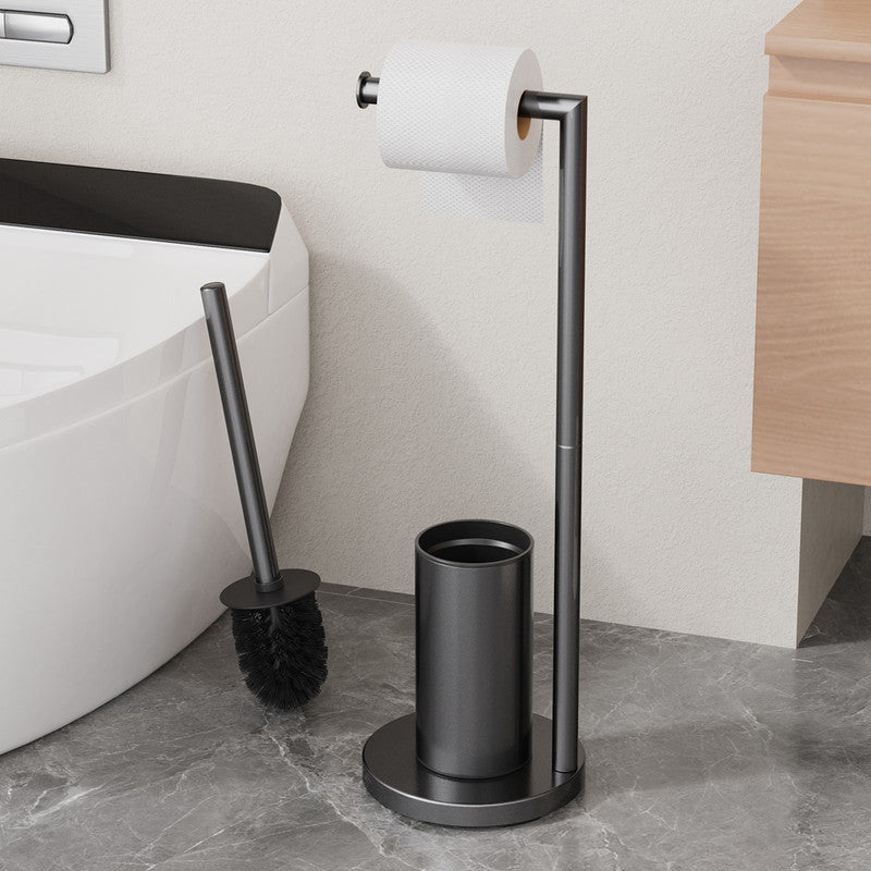 2-in-1 Floor Standing Roll Paper Holder and Toilet Brush For Bathroom and Toilet-Black - Image 4
