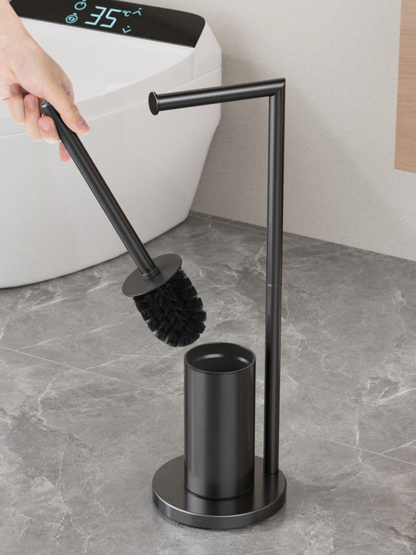 2-in-1 Floor Standing Roll Paper Holder and Toilet Brush For Bathroom and Toilet-Black - Image 5