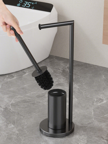 2-in-1 Floor Standing Roll Paper Holder and Toilet Brush For Bathroom and Toilet-Black - Image 5