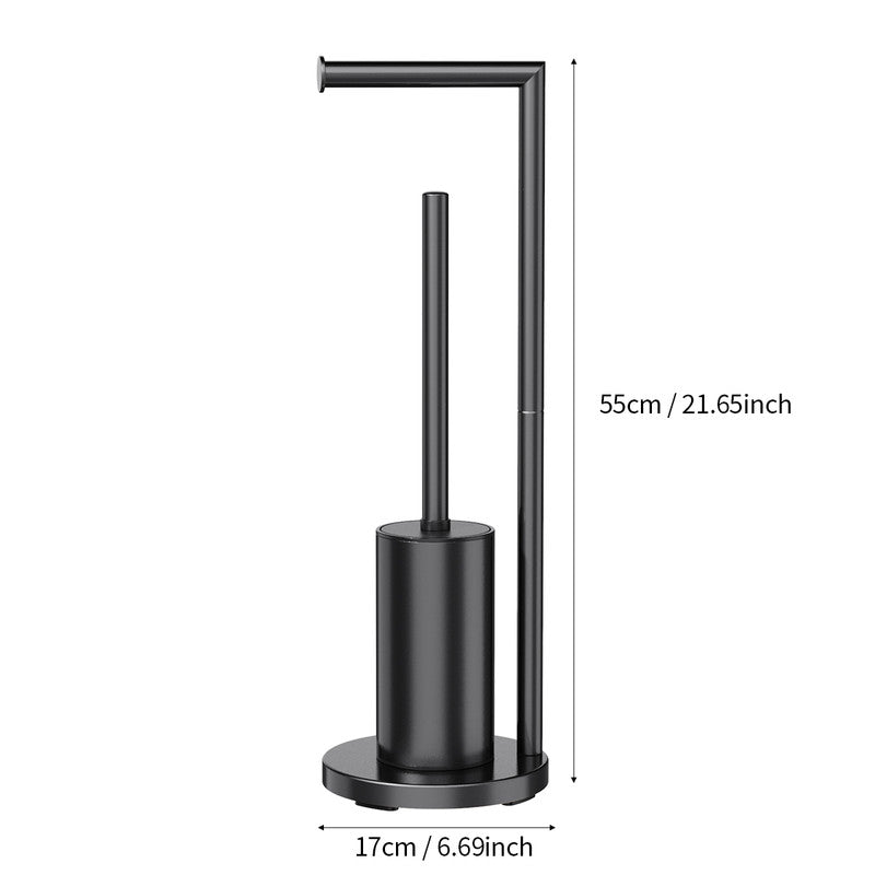 2-in-1 Floor Standing Roll Paper Holder and Toilet Brush For Bathroom and Toilet-Black - Image 6